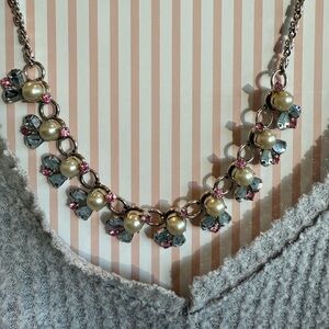 Elegant Pearl and Crystal Pink Necklace Vintage Collar Pearl Rhinestone